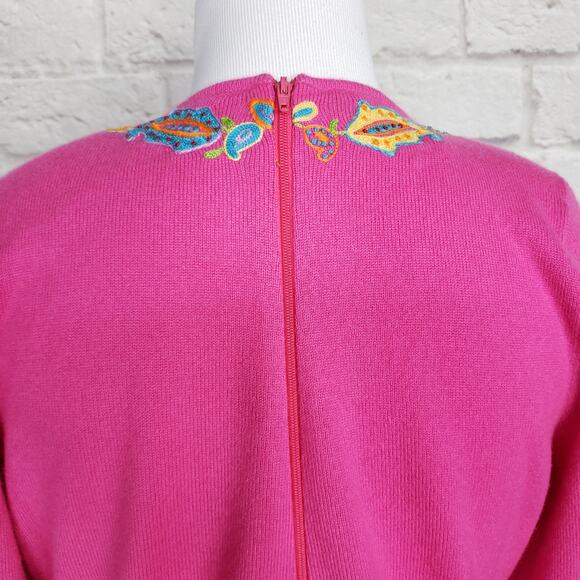 Ralph Lauren Black Label Embroidered Pink V-Neck Cashmere Sweater Size M - Picture 10 of 14